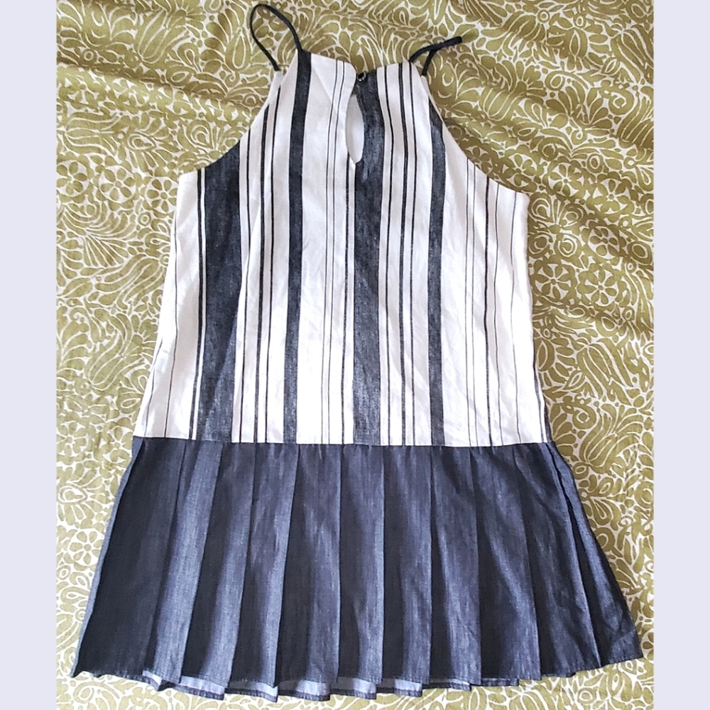 Mod Ref Linen Blend Gray And White Pleated Dress - image 2